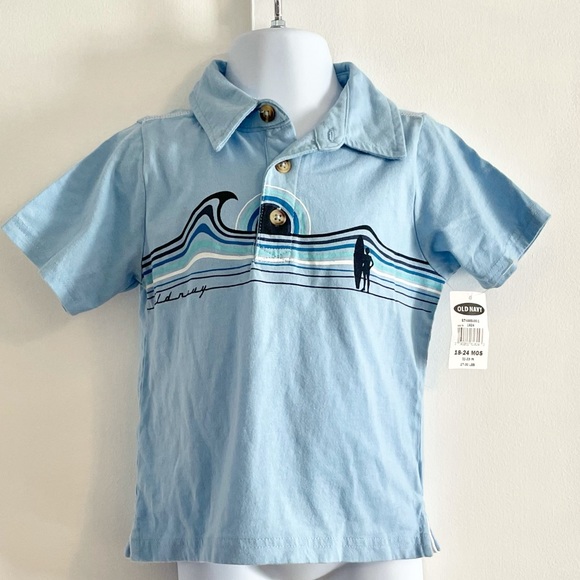 🆕Old Navy Blue Shirt Sleeve Polo 18-24 Months - Picture 1 of 4
